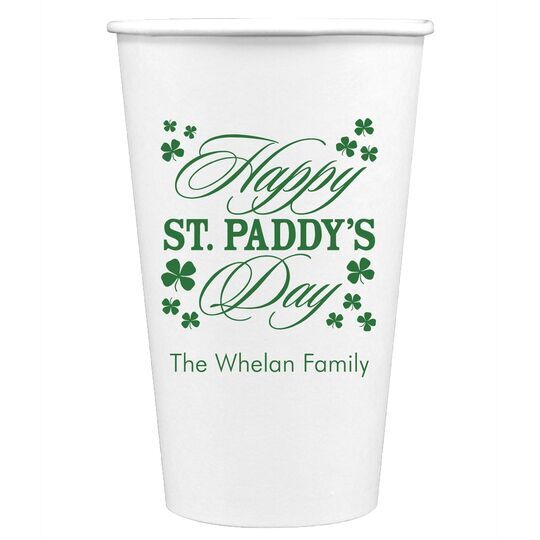 Happy St. Paddy's Day Clover Paper Coffee Cups